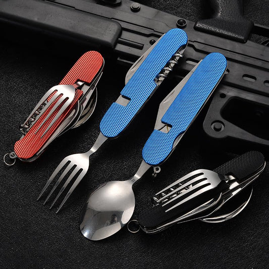 Fourchette de poche multifonction pliable 3 en 1 avec cuillère