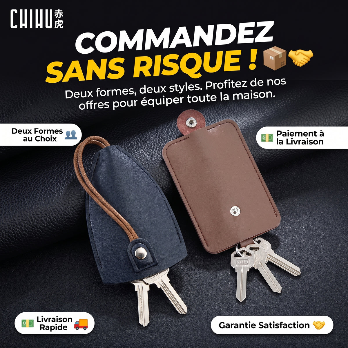 Organisateur de Clés en Cuir – Anti-Rayures & Silencieux (Protection Téléphone & Sac)