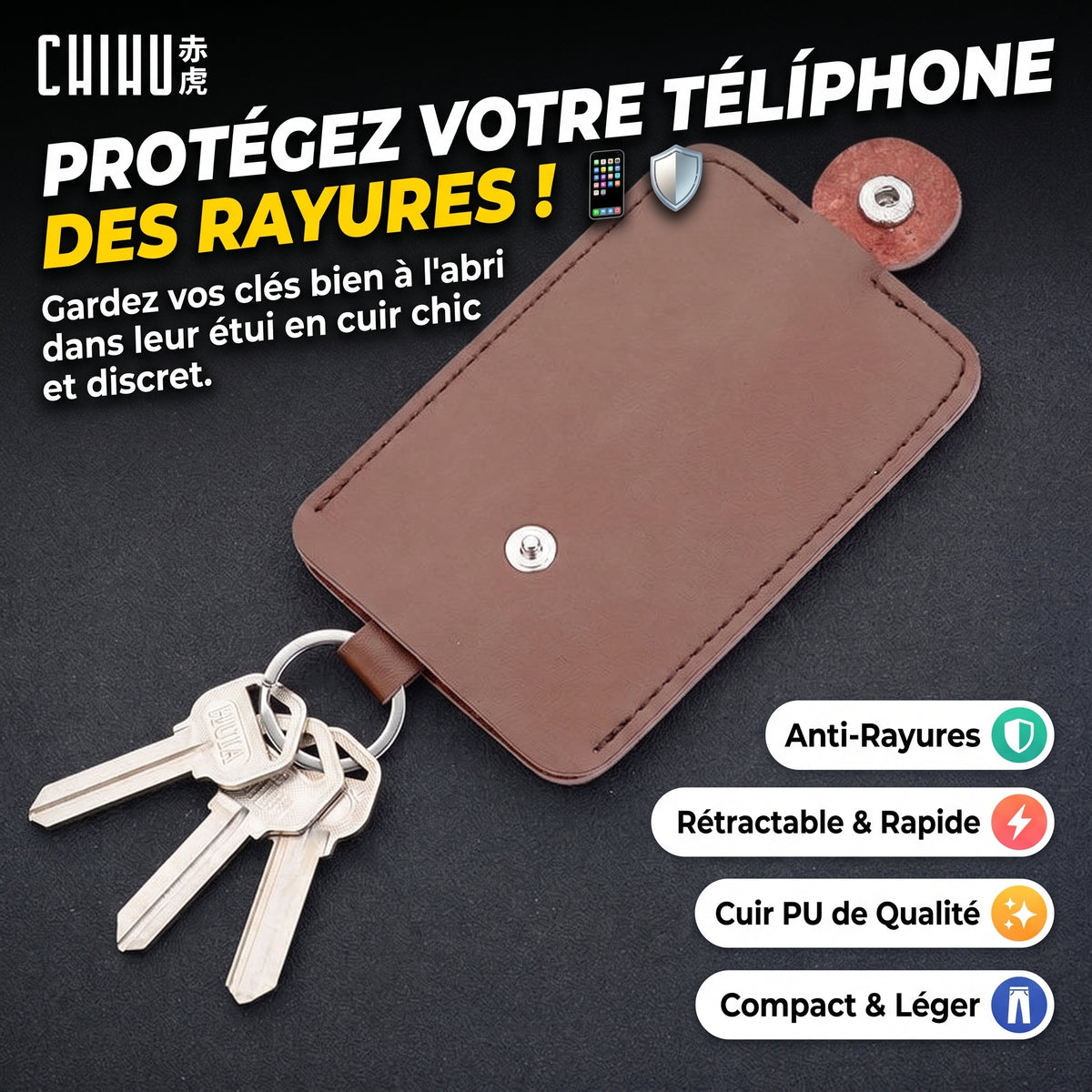 Organisateur de Clés en Cuir – Anti-Rayures & Silencieux (Protection Téléphone & Sac)