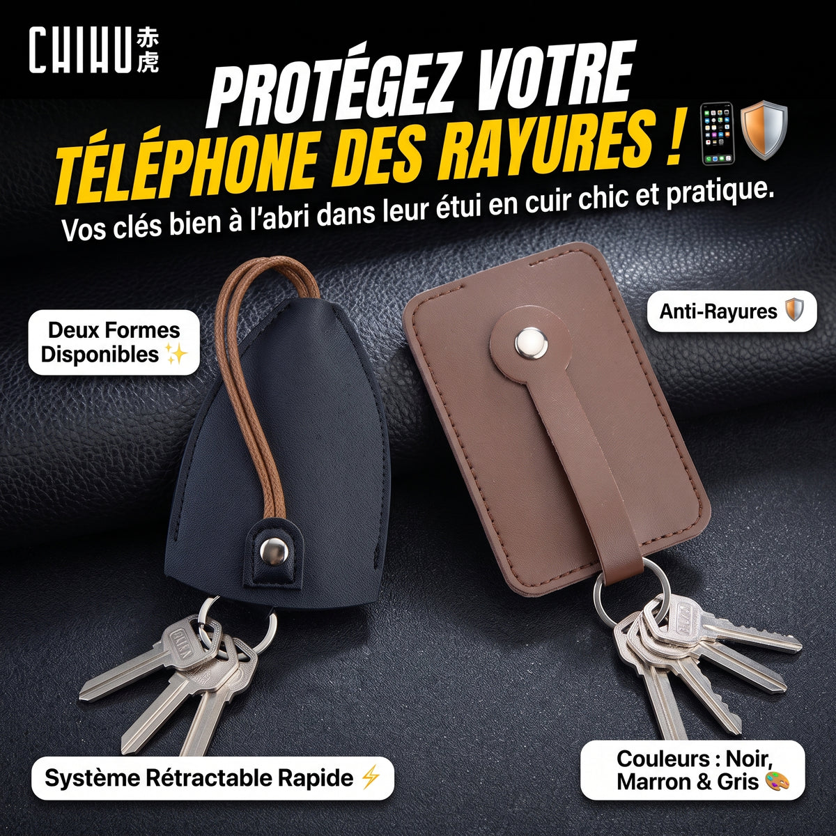 Organisateur de Clés en Cuir – Anti-Rayures & Silencieux (Protection Téléphone & Sac)