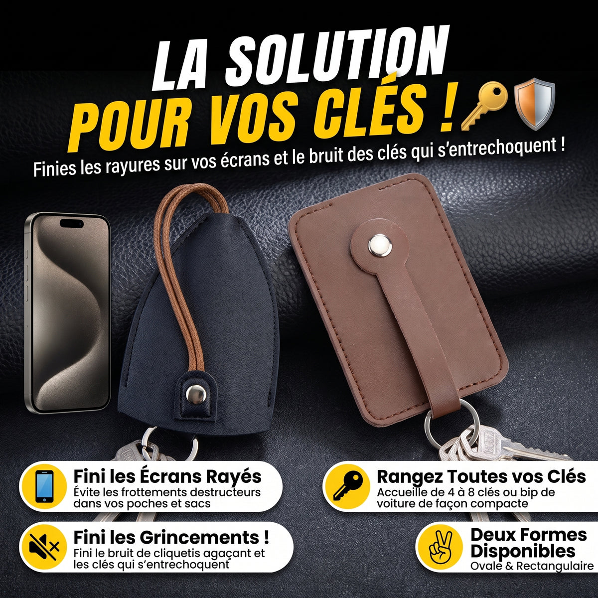 Organisateur de Clés en Cuir – Anti-Rayures & Silencieux (Protection Téléphone & Sac)