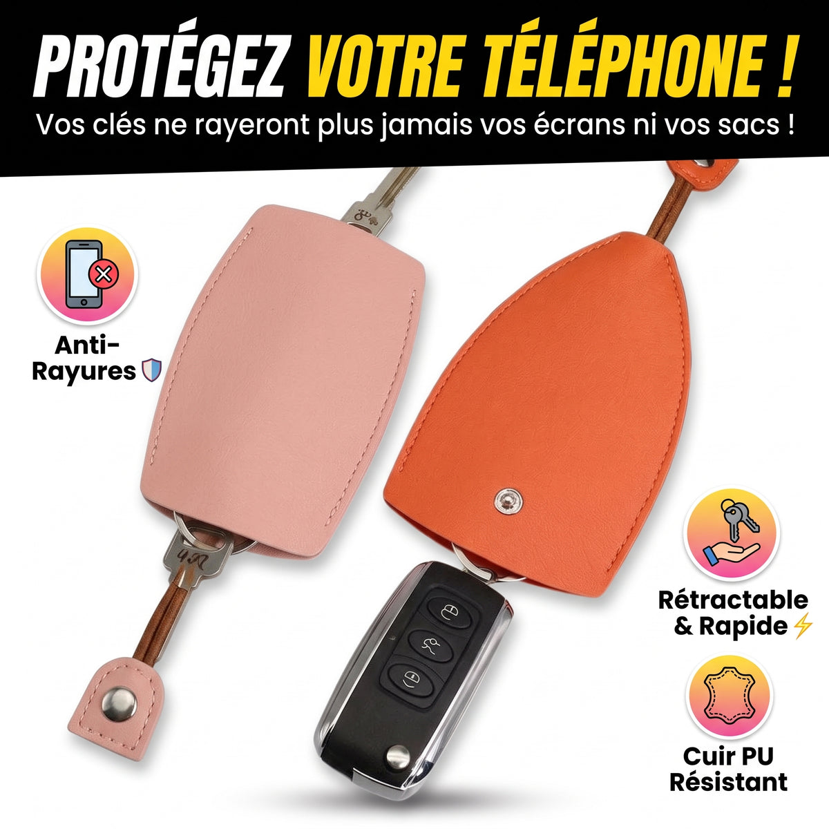 Organisateur de Clés en Cuir – Anti-Rayures & Silencieux (Protection Téléphone & Sac)