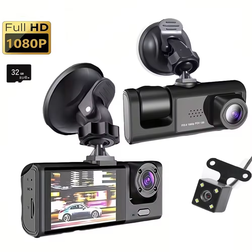 🚗 HD 1080P 3-Lens DVR Camera – Smart Protection